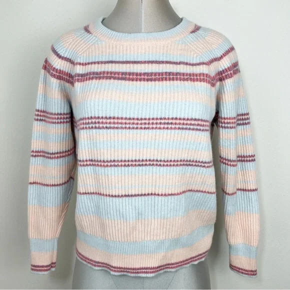 J. Crew Cashmere Ribbed Crewneck Sweater Size Small Stripped Soft Colors - Picture 1 of 8